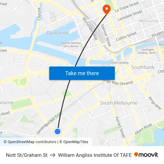 Nott St/Graham St to William Angliss Institute Of TAFE map