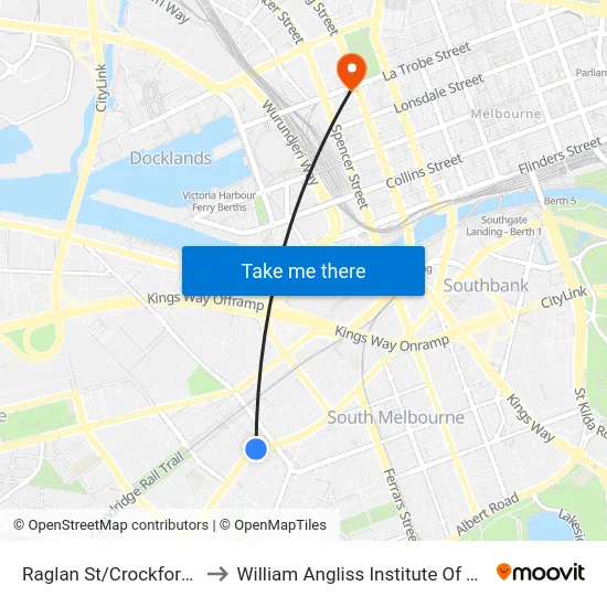 Raglan St/Crockford St to William Angliss Institute Of TAFE map