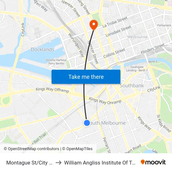 Montague St/City Rd to William Angliss Institute Of TAFE map