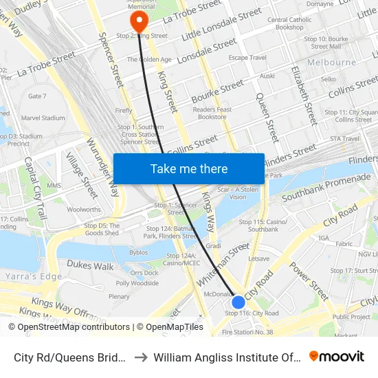 City Rd/Queens Bridge St to William Angliss Institute Of TAFE map