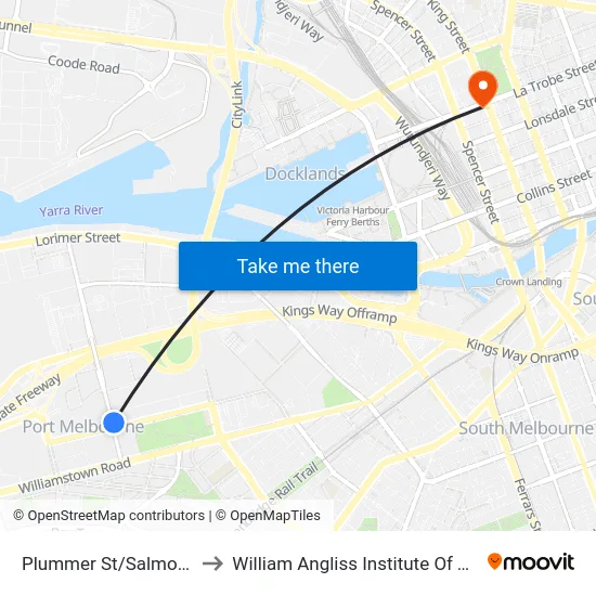 Plummer St/Salmon St to William Angliss Institute Of TAFE map