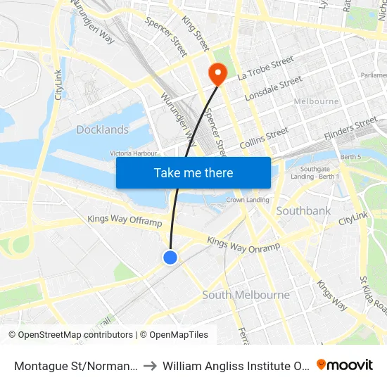 Montague St/Normanby Rd to William Angliss Institute Of TAFE map
