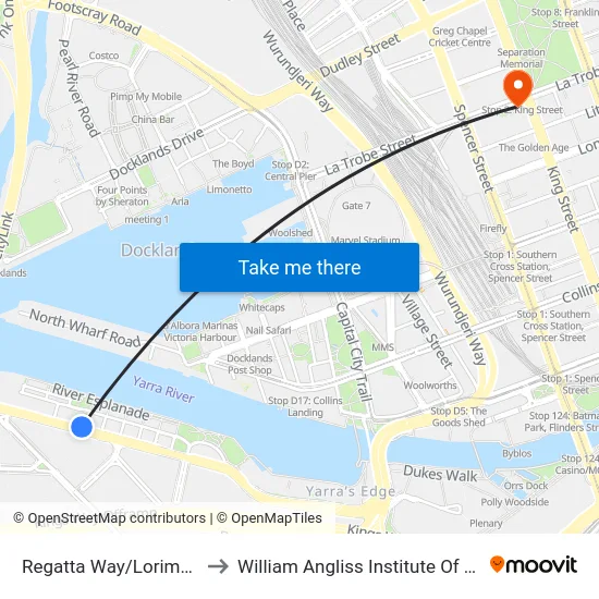 Regatta Way/Lorimer St to William Angliss Institute Of TAFE map
