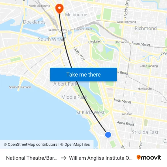 National Theatre/Barkly St to William Angliss Institute Of TAFE map
