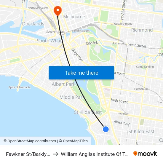Fawkner St/Barkly St to William Angliss Institute Of TAFE map