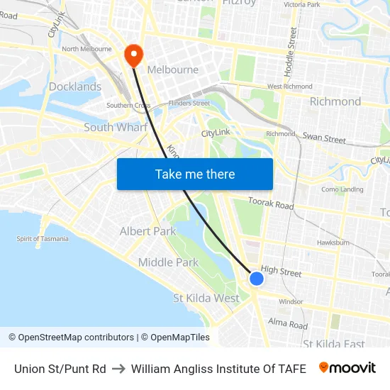 Union St/Punt Rd to William Angliss Institute Of TAFE map