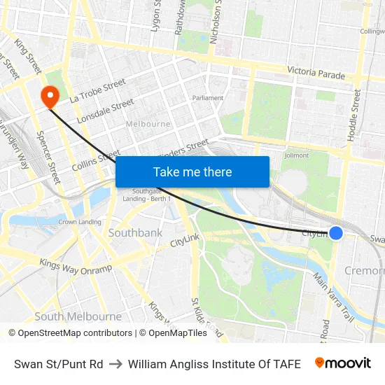 Swan St/Punt Rd to William Angliss Institute Of TAFE map