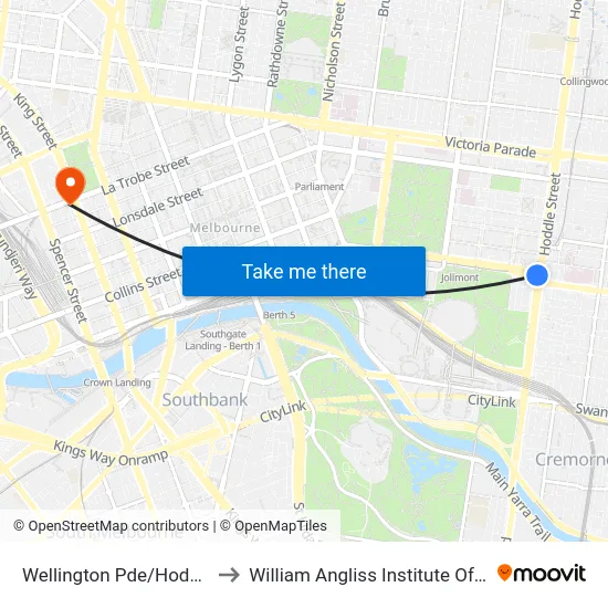 Wellington Pde/Hoddle St to William Angliss Institute Of TAFE map