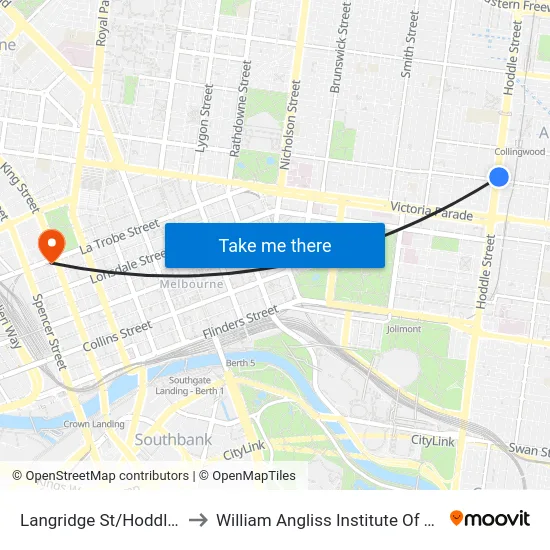 Langridge St/Hoddle St to William Angliss Institute Of TAFE map