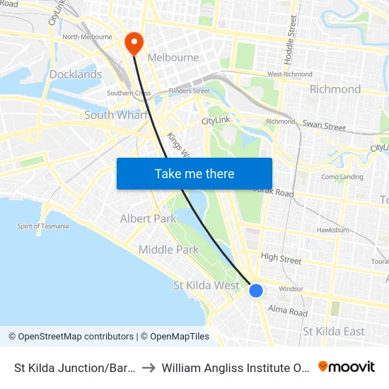 St Kilda Junction/Barkly St to William Angliss Institute Of TAFE map