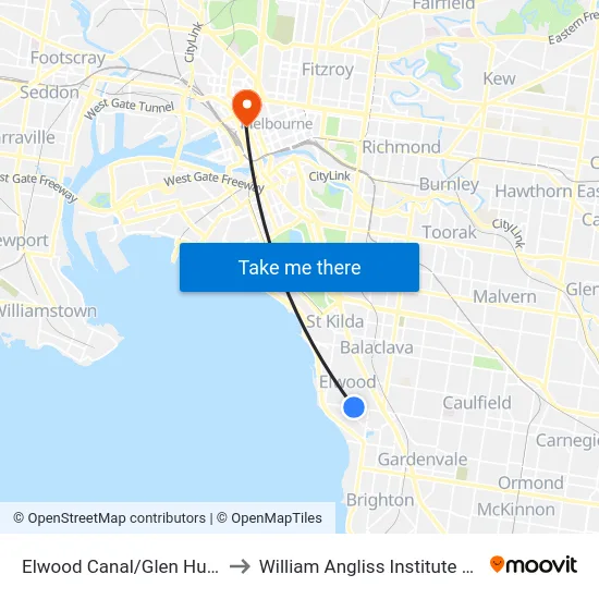 Elwood Canal/Glen Huntly Rd to William Angliss Institute Of TAFE map