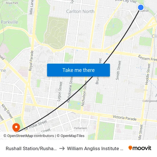 Rushall Station/Rushall Cres to William Angliss Institute Of TAFE map