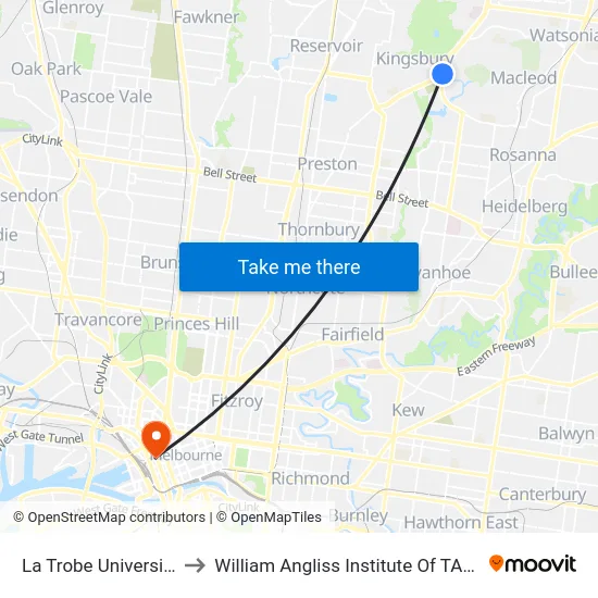 La Trobe University to William Angliss Institute Of TAFE map