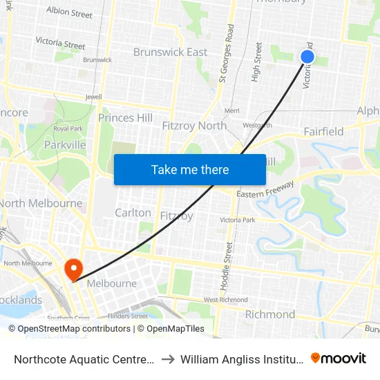 Northcote Aquatic Centre/Victoria Rd to William Angliss Institute Of TAFE map