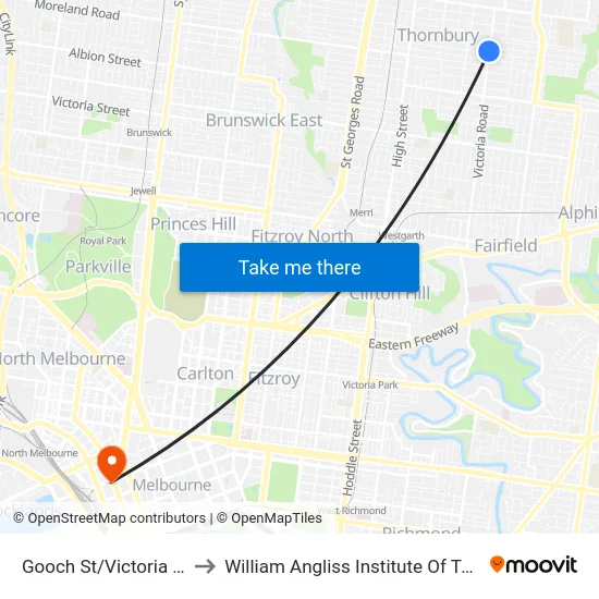 Gooch St/Victoria Rd to William Angliss Institute Of TAFE map