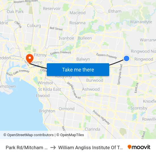 Park Rd/Mitcham Rd to William Angliss Institute Of TAFE map