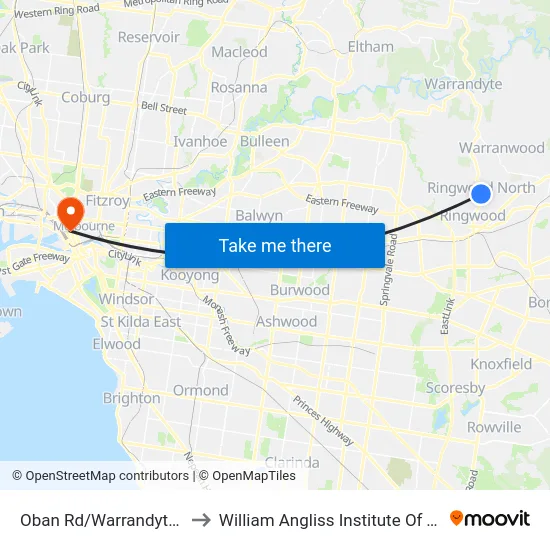 Oban Rd/Warrandyte Rd to William Angliss Institute Of TAFE map