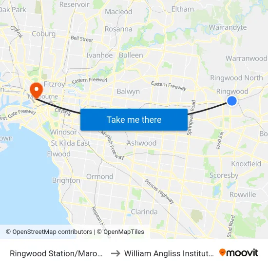 Ringwood Station/Maroondah Hwy to William Angliss Institute Of TAFE map
