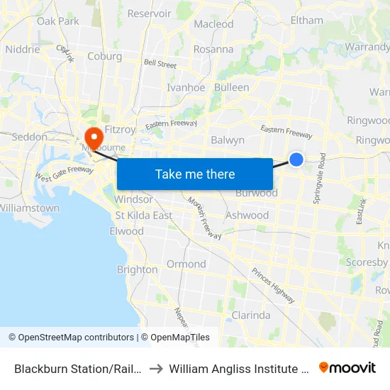 Blackburn Station/Railway Rd to William Angliss Institute Of TAFE map