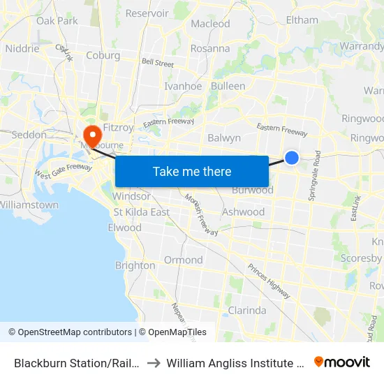 Blackburn Station/Railway Rd to William Angliss Institute Of TAFE map