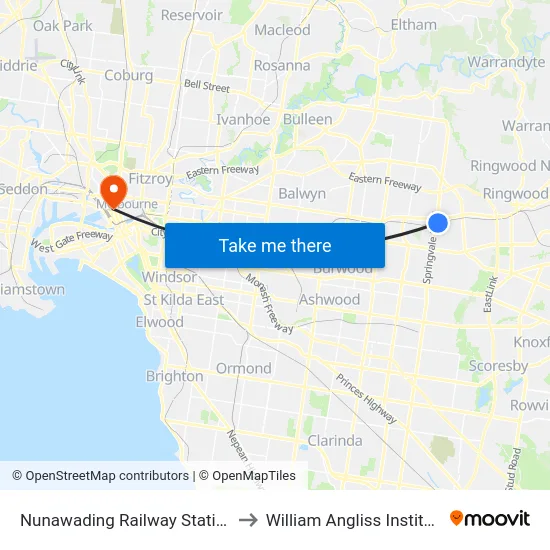 Nunawading Railway Station/Station St to William Angliss Institute Of TAFE map