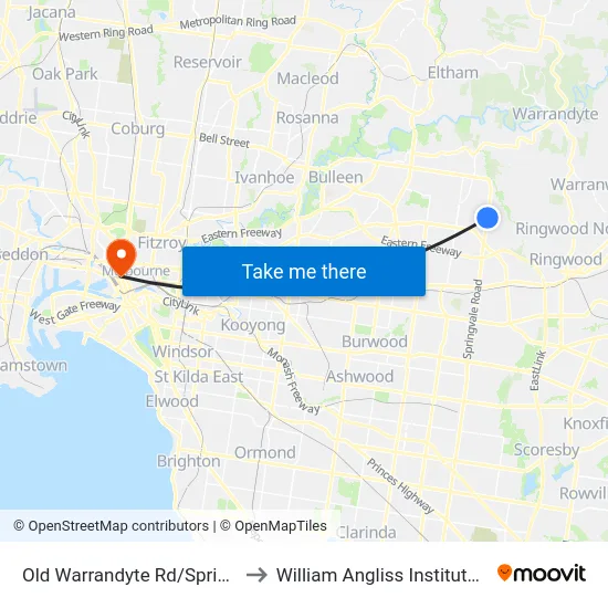 Old Warrandyte Rd/Springvale Rd to William Angliss Institute Of TAFE map