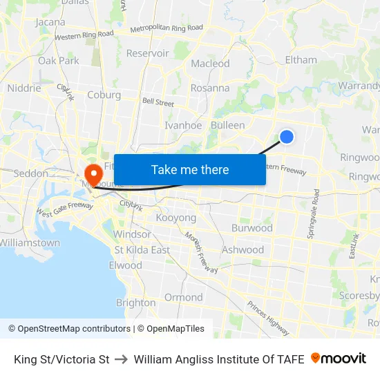 King St/Victoria St to William Angliss Institute Of TAFE map