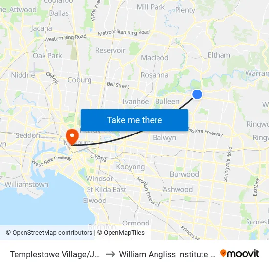 Templestowe Village/James St to William Angliss Institute Of TAFE map