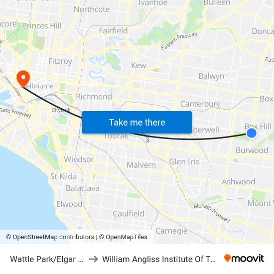Wattle Park/Elgar Rd to William Angliss Institute Of TAFE map