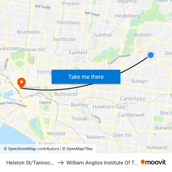 Helston St/Tannock St to William Angliss Institute Of TAFE map