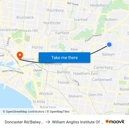 Doncaster Rd/Balwyn Rd to William Angliss Institute Of TAFE map