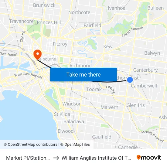 Market Pl/Station St to William Angliss Institute Of TAFE map