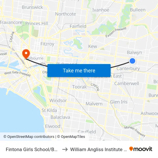 Fintona Girls School/Balwyn Rd to William Angliss Institute Of TAFE map