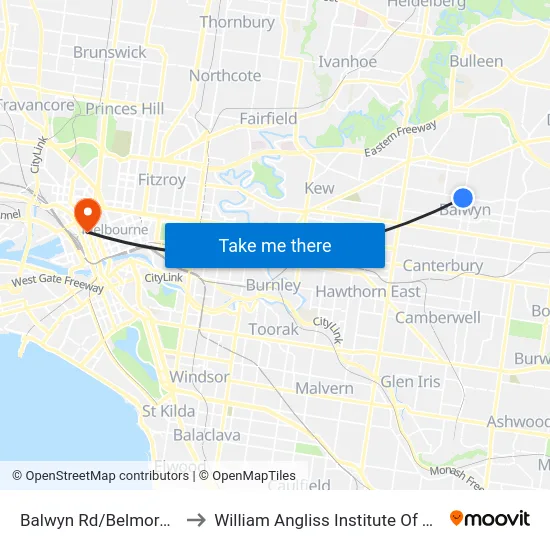 Balwyn Rd/Belmore Rd to William Angliss Institute Of TAFE map