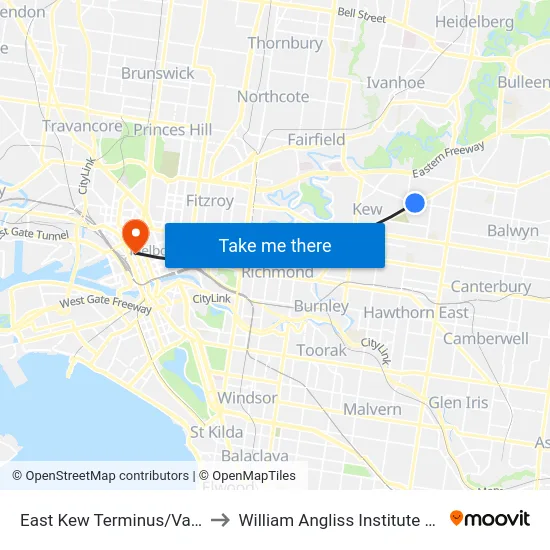 East Kew Terminus/Valerie St to William Angliss Institute Of TAFE map