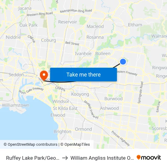 Ruffey Lake Park/George St to William Angliss Institute Of TAFE map