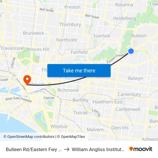 Bulleen Rd/Eastern Fwy on Ramp to William Angliss Institute Of TAFE map