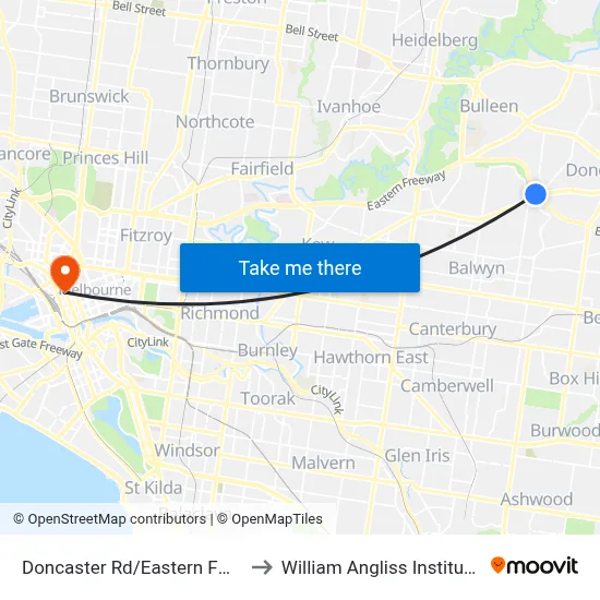 Doncaster Rd/Eastern Fwy on Ramp to William Angliss Institute Of TAFE map