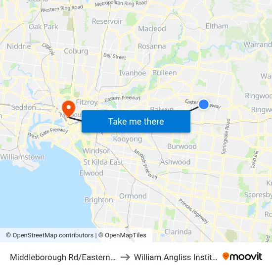 Middleborough Rd/Eastern Fwy On-Ramp to William Angliss Institute Of TAFE map