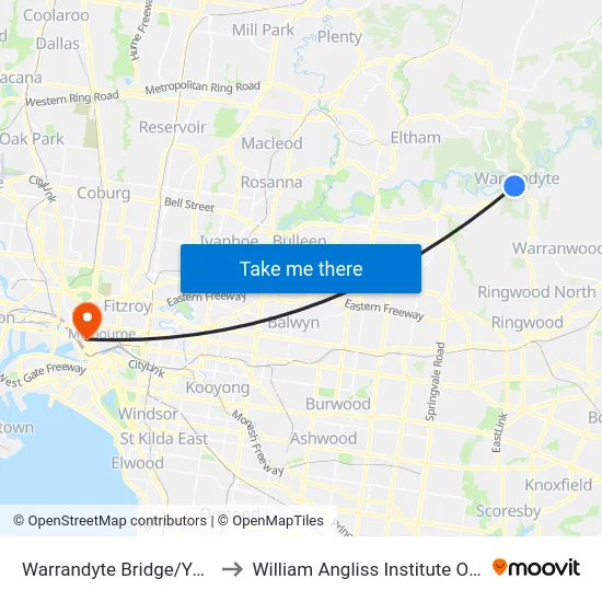 Warrandyte Bridge/Yarra St to William Angliss Institute Of TAFE map