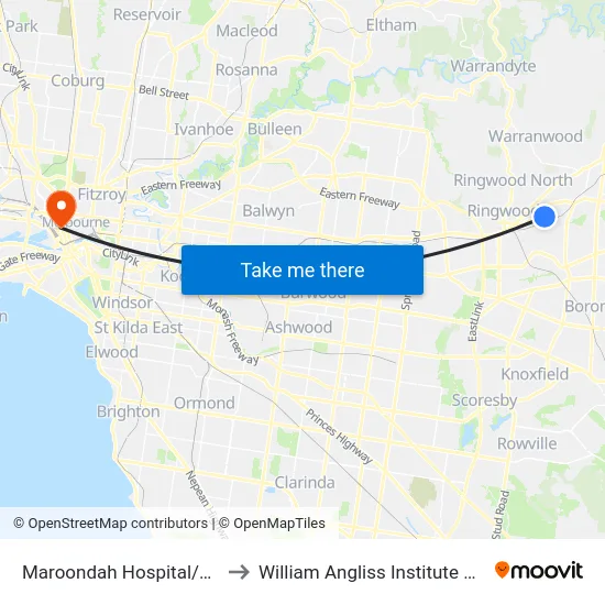 Maroondah Hospital/Grey St to William Angliss Institute Of TAFE map