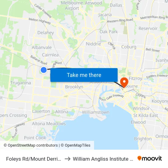 Foleys Rd/Mount Derrimut Rd to William Angliss Institute Of TAFE map
