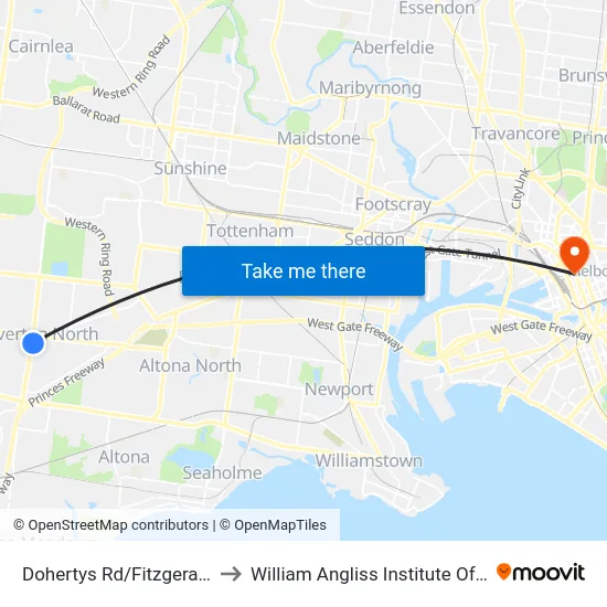 Dohertys Rd/Fitzgerald Rd to William Angliss Institute Of TAFE map