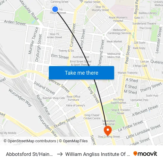 Abbotsford St/Haines St to William Angliss Institute Of TAFE map