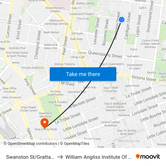 Swanston St/Grattan St to William Angliss Institute Of TAFE map