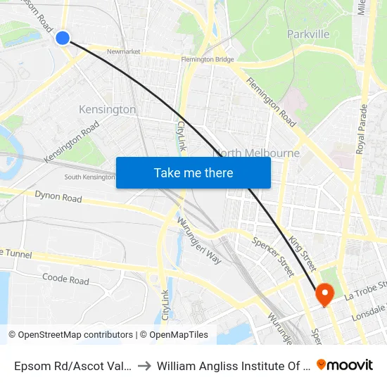 Epsom Rd/Ascot Vale Rd to William Angliss Institute Of TAFE map