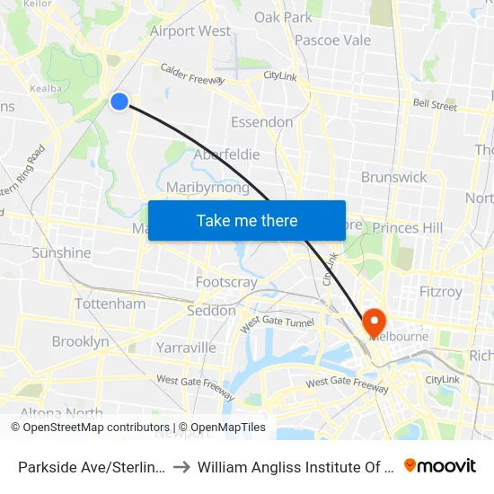 Parkside Ave/Sterling Dr to William Angliss Institute Of TAFE map