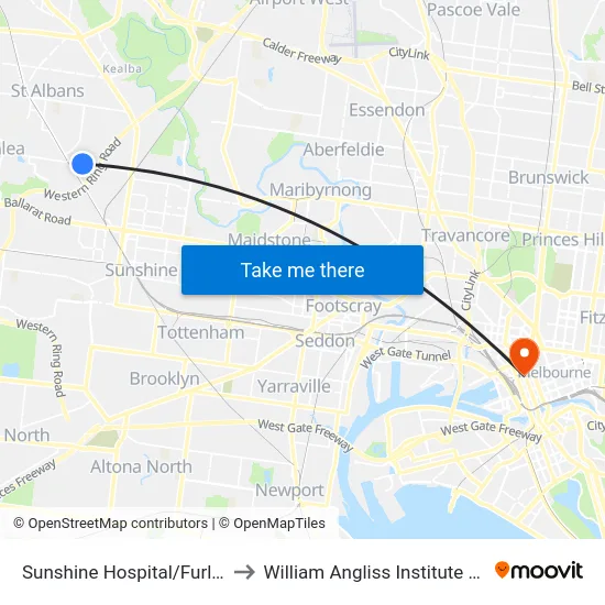 Sunshine Hospital/Furlong Rd to William Angliss Institute Of TAFE map