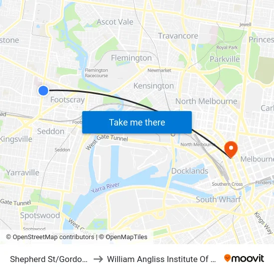 Shepherd St/Gordon St to William Angliss Institute Of TAFE map