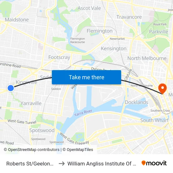 Roberts St/Geelong Rd to William Angliss Institute Of TAFE map